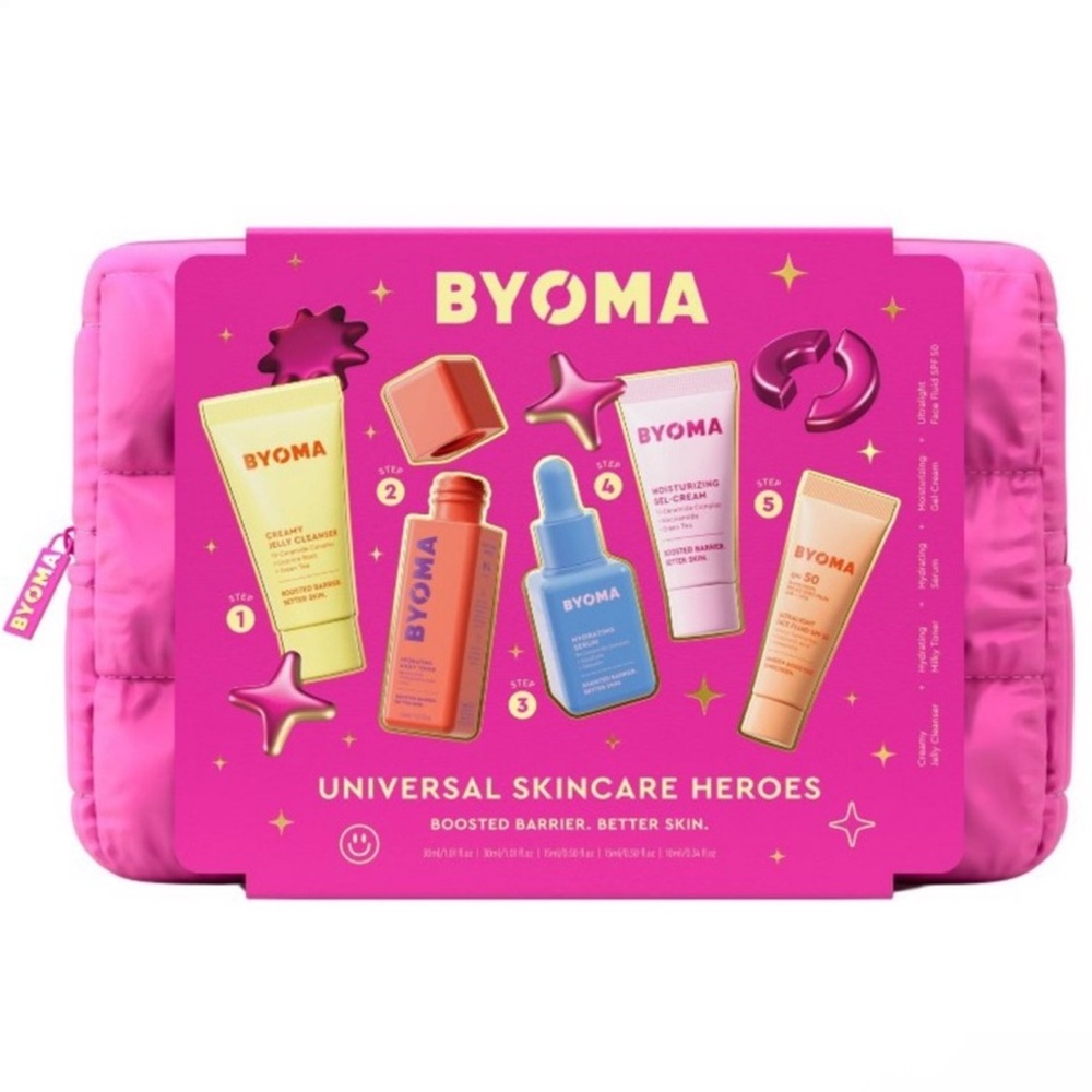 BYOMA Universal‎ Skincare Heroes Set with Pink Cosmetic Bag